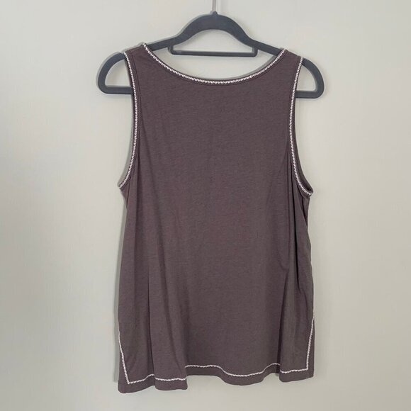 Garnet Hill embroidered cotton blend sleeveless flowy casual tank top - Picture 4 of 8